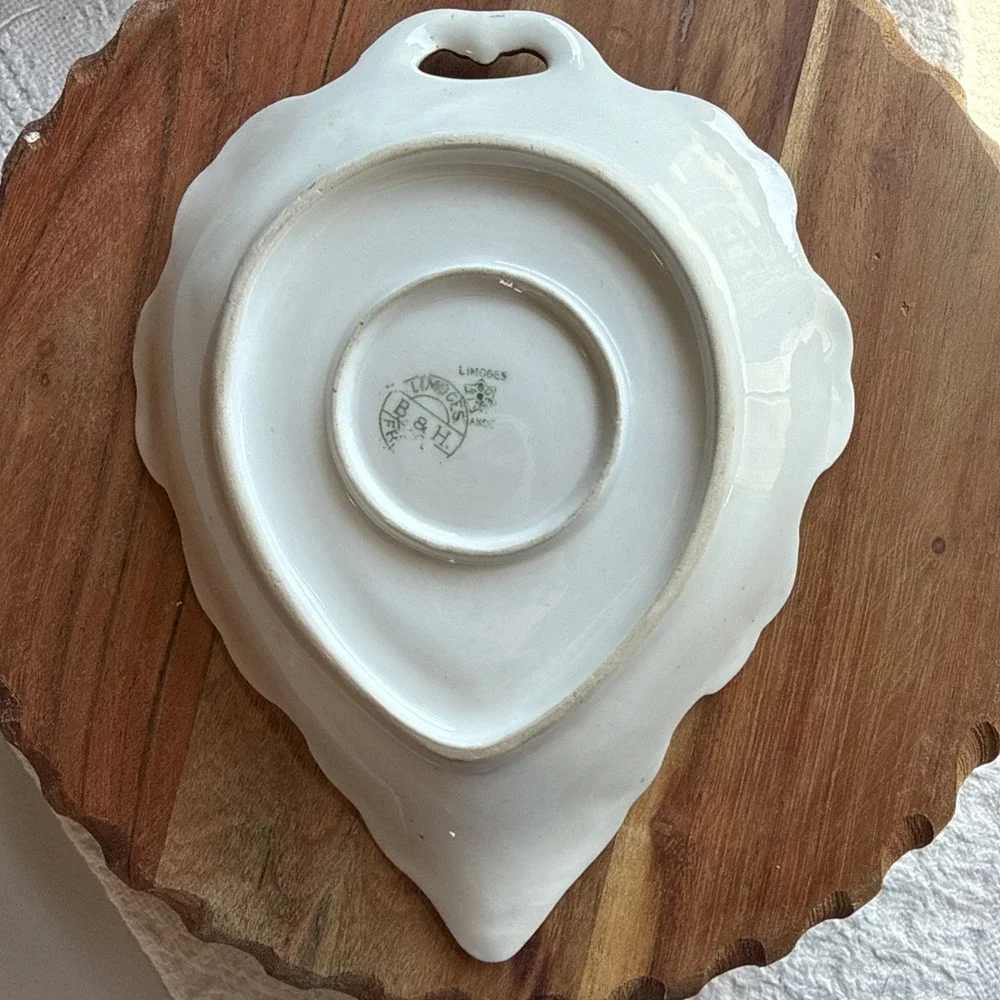 VTG Limoges France Hand Painted Roses Gold Trim Heart Leaf Shape 7